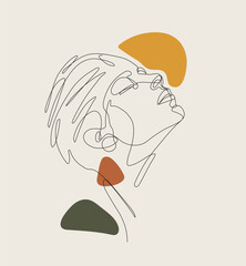 Line art woman face, minimalist abstract art girl portrait. Stylish lady fashion store concept