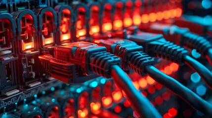 A network switch with cables connected.