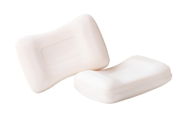 Front view of two bars of dry white soap isolated with clipping path in png file format