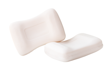 Front view of two bars of dry white soap isolated with clipping path in png file format