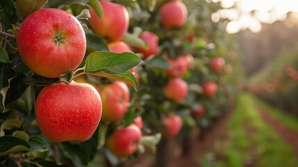 Obraz premium A lush orchard with apple trees heavy with fruit.