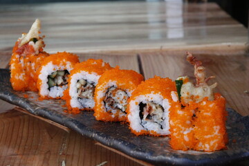 sushi with salmon. Sushi with smoked salmon: Salmon steak