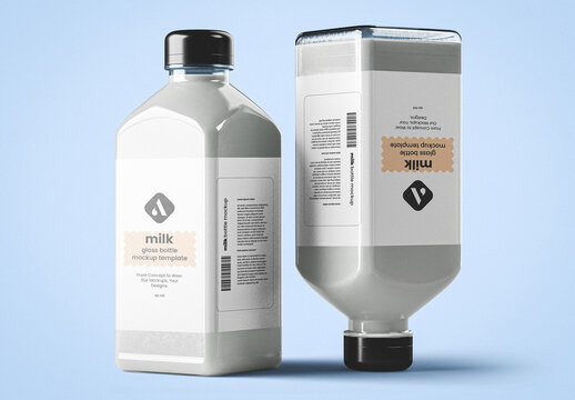Glass Milk Bottle Set Mockup