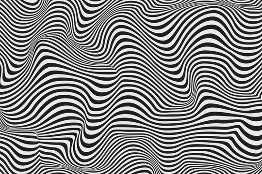 Simple wavy background. Vector illustration of striped pattern with optical illusion, op art