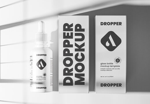 White Dropper Bottle with Box Mockup