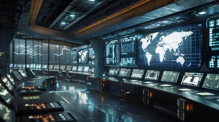 Fototapeta premium Advanced control room monitoring digital data