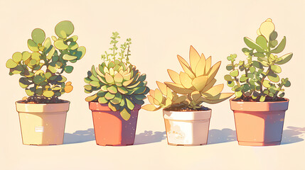 Potted ornamental plants 2D illustration