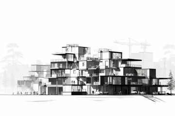 Obraz premium architectural draft flat design side view construction theme animation black and white
