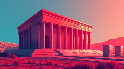 Obraz premium A minimalist illustration of the Temple of Solomon, characterized by simple and clean lines that convey a sense of grandeur and magnificence, with a focus on the architectural details