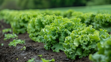 Rows of leafy lettuce growing in neat, organized rows.