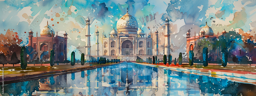 Sticker taj mahal illustration