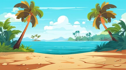 beach holiday flat design front view tropical island theme cartoon drawing Splitcomplementary color scheme