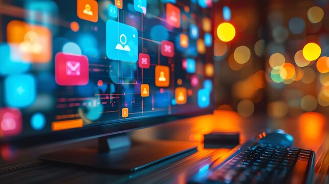 3D computer screen showing an online forum where community members discuss business trends and share information