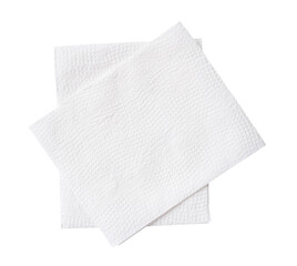 Top view of folded tissue paper in stack prepared for use in toilet or restroom isolated on white...