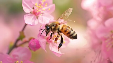 A bee pollinating a flower.