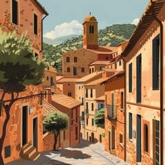 Illustration of Albarracín, Spain

