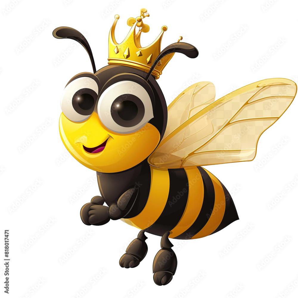 Wall mural Royal cartoon bee character wearing a golden crown with a proud expression, perfect for children's designs.
