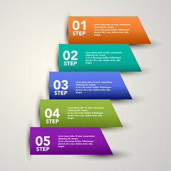 5 step vector color infographic for web in paper design with shadows