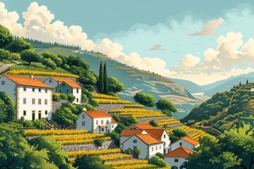 Fototapeta premium Illustration of Douro Valley, Portugal