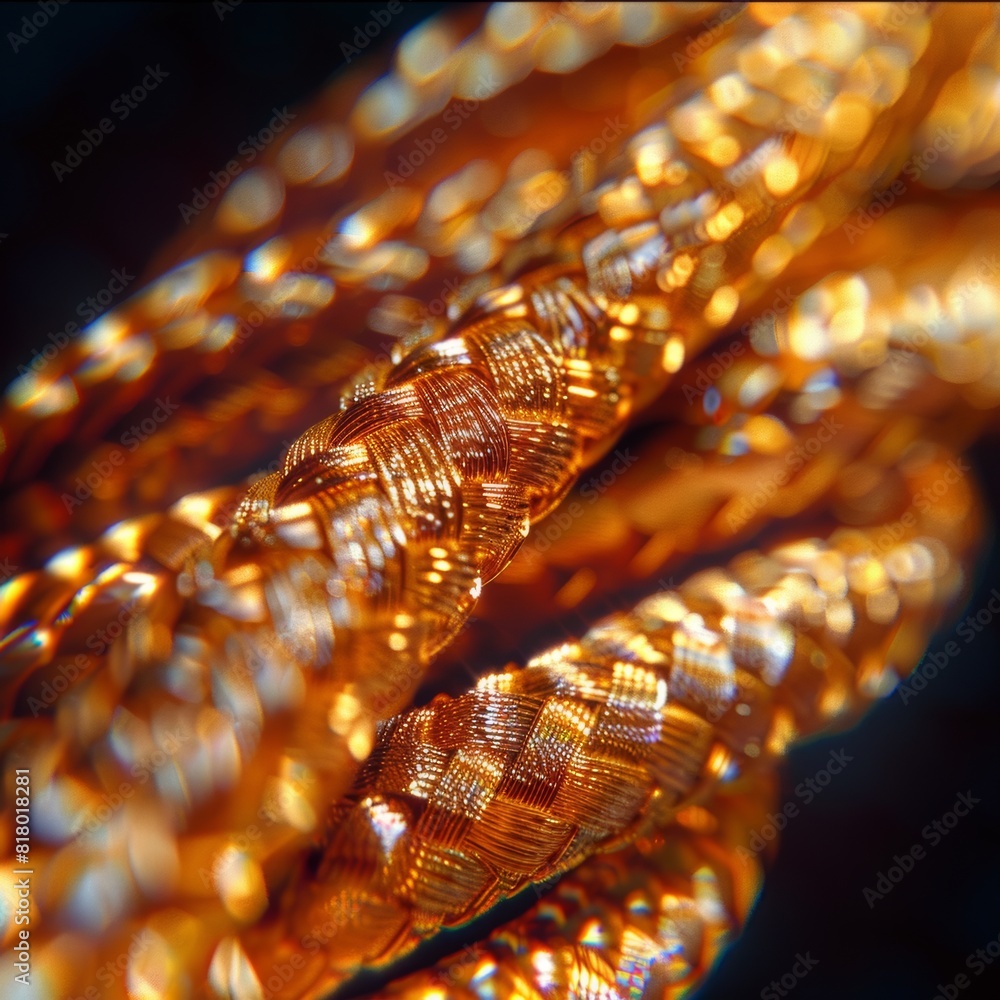 Poster a detailed macro shot of the intricate patterns and textures on the surface of a fiber optic cable. 