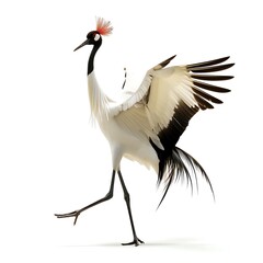 Fototapeta premium Red-crowned crane in a graceful pose, isolated on a white background