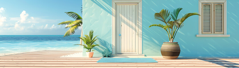 beach mat spread in front of home flat design side view coastal theme animation Complementary Color Scheme