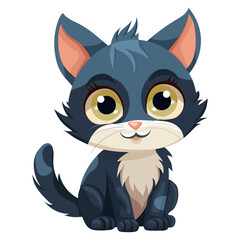 an illustration of a funny gray kitten sitting and smiling on a white background