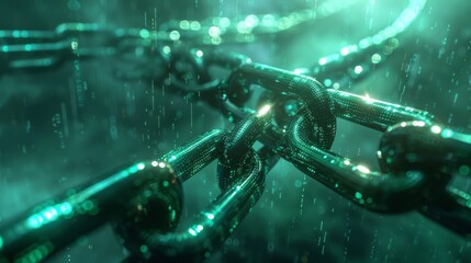 Illustration of a chain of blocks containing encrypted data and timestamps