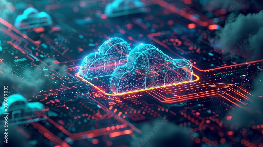 Poster a dynamic and modern interpretation of cloud computing of blue and teal