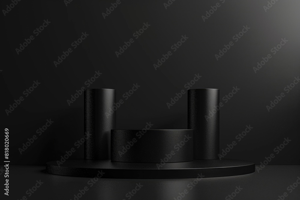 Poster contest background. three-dimensional black pedestal display stand in abstract arena scene