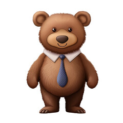 Lovable bear cartoon toy character with playful ties, isolated on transparent background and friendly look

