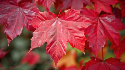 Autumn Leaves Red. Close-up of Maple Leaf Changing Colors in Nature
