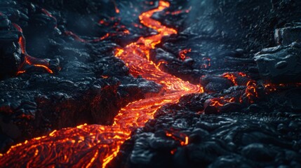 Lava cascades down the side of a cliff in a powerful display of natural forces in action