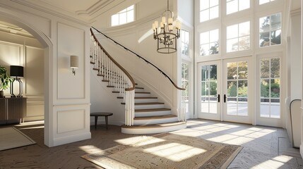 Foyer with curved staircase  