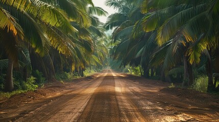 Photography of palm garden in between road UHD wallpaper