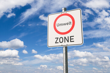 German street sign for environmental zone / low-emission zone where only cars with a certain...