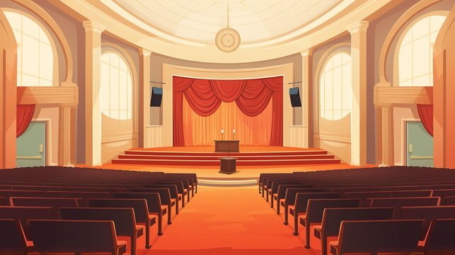 diploma receiving flat design front view auditorium theme cartoon drawing Splitcomplementary color scheme
