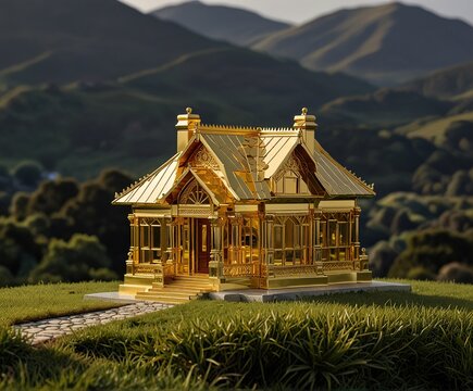 gold, house, architecture, garden, home, tree, building, wooden, asia, temple, wood, travel, park, roof, old, nature, traditional, tropical, summer, ancient, forest, culture, village, landscape, thail