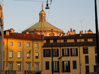 Historic buildings along via Zecca Vecchia in Milan, Italy