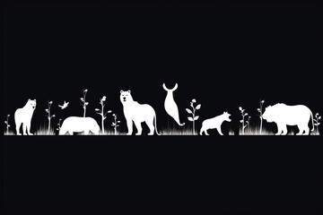 endangered species flat design side view wildlife threat theme animation black and white