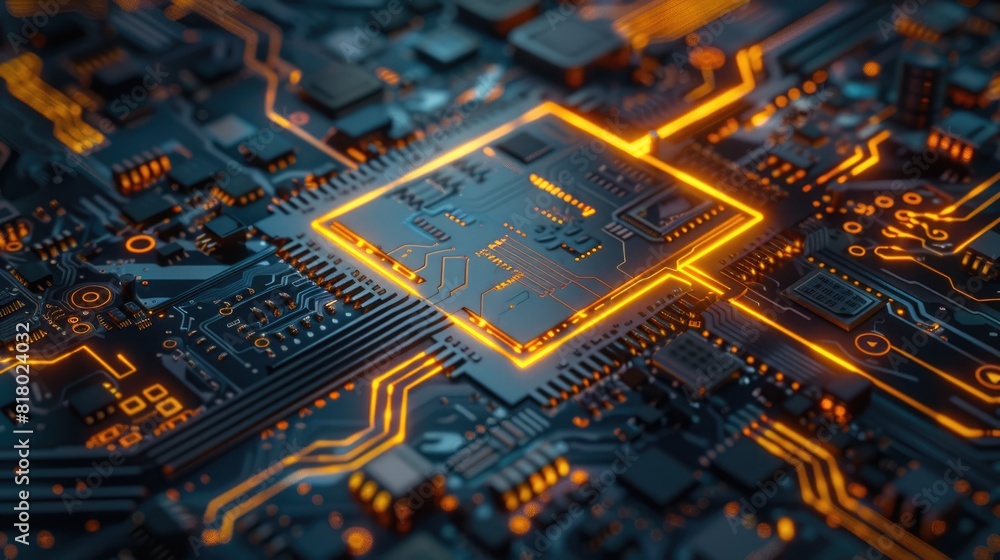 Poster data symbol. futuristic video camera technology concept with recording icon on microchip
