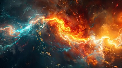 Fototapeta premium Fiery cosmic wave combining elements of fire and water