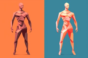 figure drawing flat design front view human form theme cartoon drawing Splitcomplementary color scheme