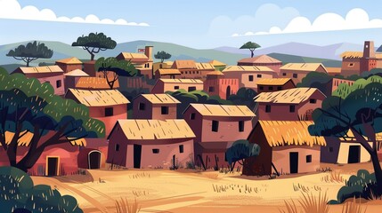 Background poor village cartoon UHD wallpaper