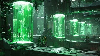 Labortory glass tank filled with green fluid UHD wallpaper