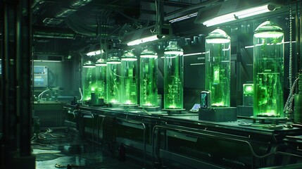 Labortory glass tank filled with green fluid UHD wallpaper