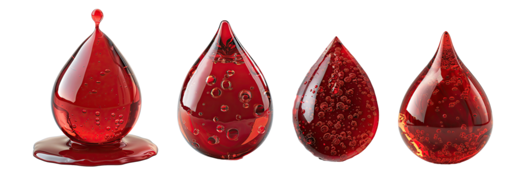set of Red blood drop bright and shiny isolated on white background