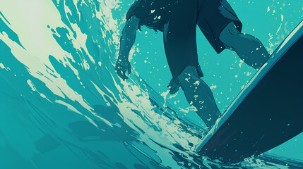 anime visualization of surfing waves