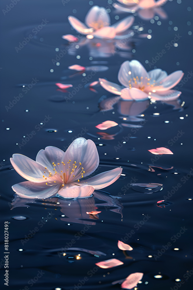 Aufkleber a close up of a pond with a few white flowers floating on the surface. the flowers are surrounded by