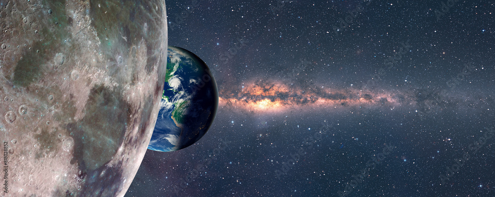 Aufkleber the earth as seen from the surface of the moon milky way galaxy in the background 